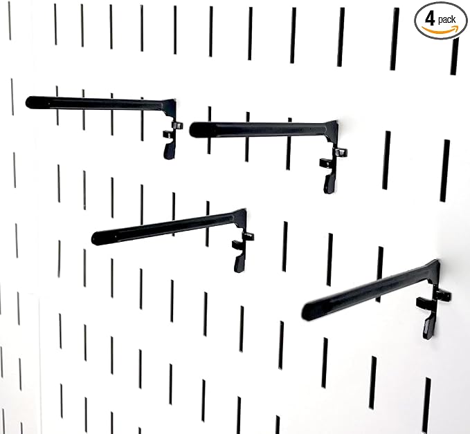 Wall Control Paint Brush Hook and Thread Spool Holder Storage Organizer Pegs Metal Pegboard - (4) Pack of Narrow 3.5-Inch Reach Slotted Peg Hooks for Paint Brushes and Spools (Black) by Wall+Control