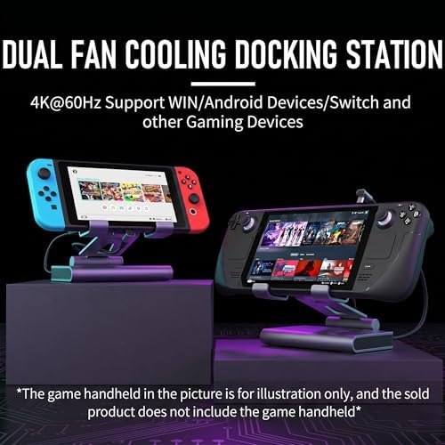 6-in-1 Gaming Docking Station, Built-in Cooling Fan & RGB Light, 4K@60Hz HDMI, Gigabit Ethernet, 100W PD Charging, Adjustable Stand, Portable Dock for Steam Deck, ROG Ally, Legion Go - Image 2