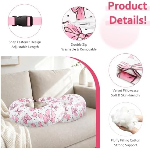 Ergonomic U-Shaped Gaming & Lap Pillow for Crocheting - Cute Pink Bow Crochet Pillow with Elbow & Arm Support, Lap Desk Pillows for Reading, Playing or Crocheting, Suitable for Adults - Image 2