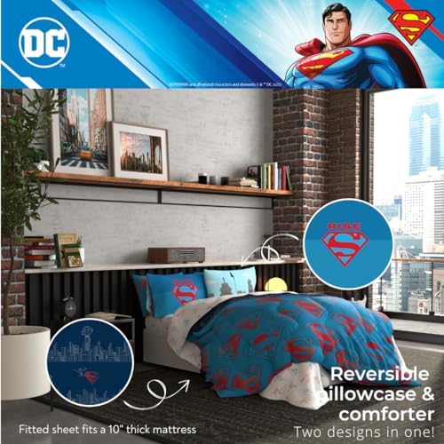 Superman DC Comics Kids Bedding Super Soft & Cozy Reverisble Microfiber Comforter and Sheet Set with Sham, 7 Piece Full Size, (Officially Licensed Product) By Franco - Image 5