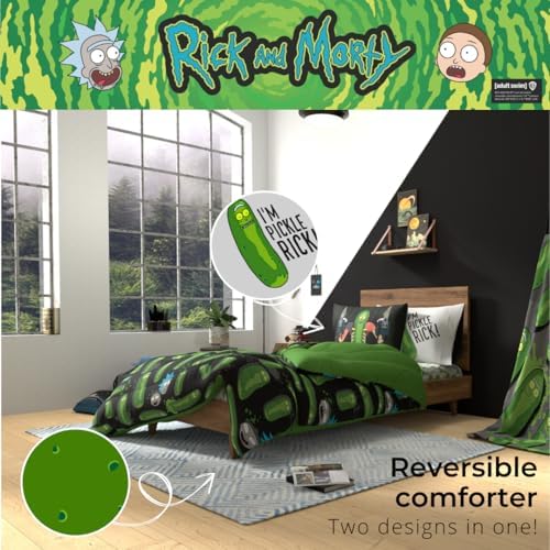 Rick & Morty 5 Piece Super Soft Cozy Reversible Comforter and Sheet Set with Sham, Twin, (Officially Licensed Product) By Franco - Image 5