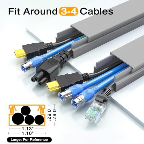 Delamu 157in Cord Hider, Cord Cover Wall Cable Management, Paintable Wire Cover for Cords, Cable Hider Raceway Kit, Cable Cover Concealer, Wire Hiders for TV on Wall, 10 X L15.7 W1.18 H0.6in, Grey - Image 3