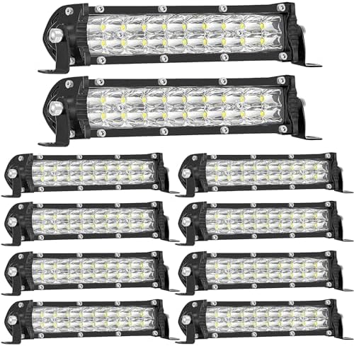 San-Young Slim 7 Inch LED Light Bars, 12V-60V Off Road Driving Truck LED Bar Lights 60W 6000lm Combo Off Road Lights, Waterproof Small Light Pods for ATV UTV RV Lawn Mower Golf Cart Boat, 10 Pack by SanYoung-AutomotiveLights