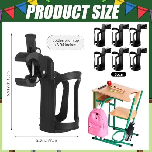 Reallnaive 6 Pcs Water Bottle Holder for Classroom Desk Cupholder Back to School Gift for Student Anti-Spill 360° Rotating Water Bottle Holder for Desk Chair to Hold Coffee Cup for Office Classroom - Image 2