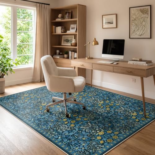 Anidaroel Office Chair Mat for Hardwood Floor/Tile Floor, 5x7 Floral Desk Chair Mat for Hard Floors, Under Desk Rug Protector for Rolling Computer Gaming Chairs, Anti Slip Machine Wash Carpet by Anidaroel