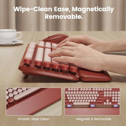 Wireless Keyboard Mouse Combo, Magnetic Wrist Rest, Round Keycaps, Wine Red - Image 3