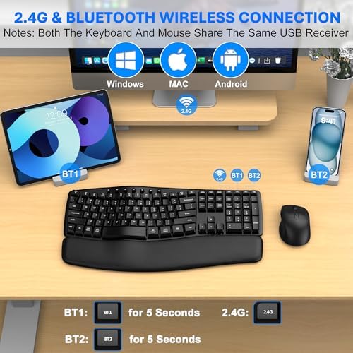 Wireless Keyboard and Mouse Combo, Bluetooth/2.4G Dual-Mode(Black Graphite) - Image 3