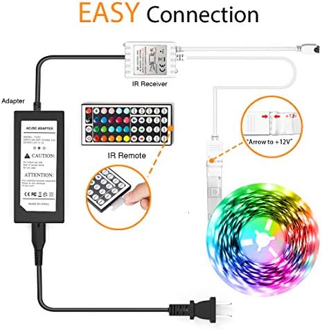 phopollo 5050 LED Strip Lights, 25ft Led Lights for Bedroom with 44 Keys IR Remote Controller and 12V Power Supply - Image 3