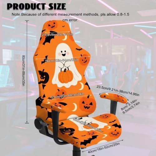 Cute Ghost Gaming Chair Covers Slipcovers Set of 4 Halloween Pumpkin Computer Game Chairs Cover with Armrest Trick or Treat Bats Office Chairs Slipcovers for Home Office Holiday - Image 5