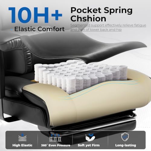 COMHOMA Big and Tall Office Chair,Heavy Duty Gaming Chair with Foot Rest and Wide Pocket Spring Cushion Reclining Height Adjustable for Home Office Work, Comfy Pu Leather Black - Image 3