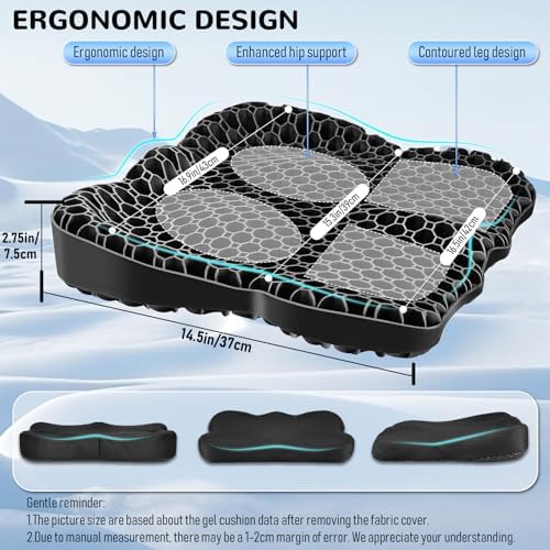 NEW-Vi Gel Seat Cushion, Thickened Big Breathable Honeycomb Design Absorbs Pressure Points Gel Cushion with Anti-Slip Cover Seat Cushion for Office Chair Home Car Seat Cushion for Wheelchair - Image 2
