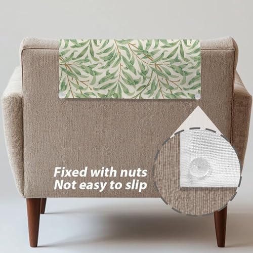 2/Pcs Breathable Headrest Cover - Fresh Green Willow Leaf Print Polyester Fabric, Easy to Install Wear Resistant Protector with Non-Slip & Fixing Nails for Home/Office (26x16 Inch) - Image 5