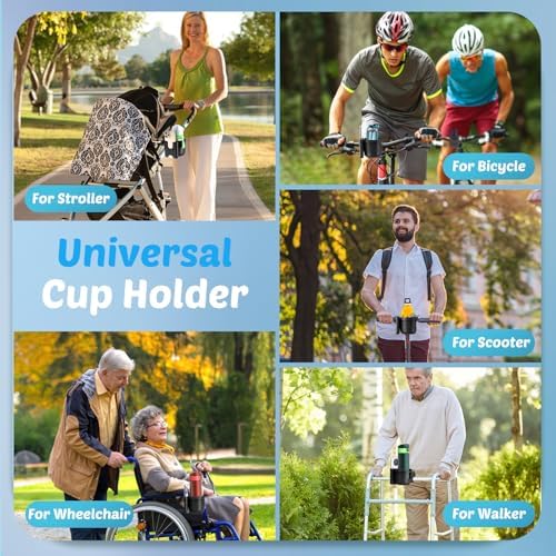 2 Pack Cup Holder for Walker: Stroller Cup Holder with Phone Holder Black - Image 6