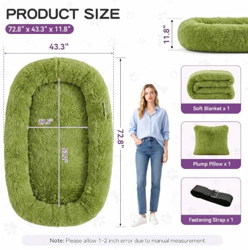 Human Dog Bed, Oversized Plush Lounger Bed with Plump Pillow and Blanket - Image 2