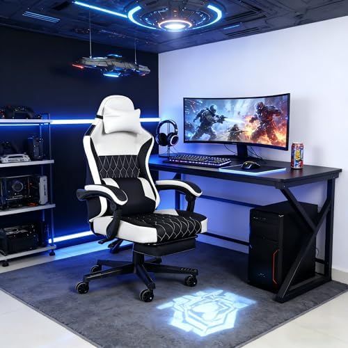 Gaming Chair,Video Game Chair with Footrest and Massage Lumbar Support | Ergonomic Computer Chair Height Adjustable with Swivel Seat and Headrest - Image 2