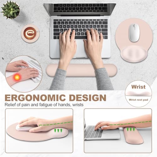 AIMSA Mouse Pad with Wrist Rest Support, Keyboard Wrist Rest Set, Ergonomic Memory Foam Mousepad for Computer Keyboard, Easy Typing and Pain Relief, Apricot - Image 3