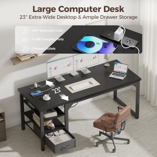 Mericonia 54" Reversible Computer Desk with Drawer, 1.2" Thick Office Desk - Image 3