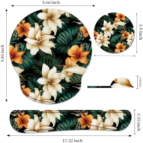 Keyboard Wrist Rest and Mouse Pad Wrist Support Set with Coaster,Ergonomic Mouse Pad,Comfortable for Easy Typing, Pain Relief,Memory Foam Keyboard Pad Set for Laptop Mac,White Brown Flowers - Image 2