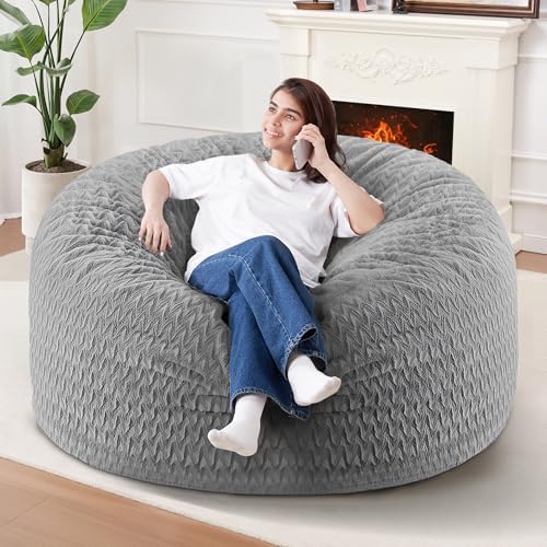 HABUTWAY 4FT Bean Bag Chair,Giant Bean Bag Chairs for Adults,Big Bean Bags with Memory Foam Filled, Large Beanbag Chairs with Chevron Plush Cover-Grey by HABUTWAYMakeYourLifeComfortable