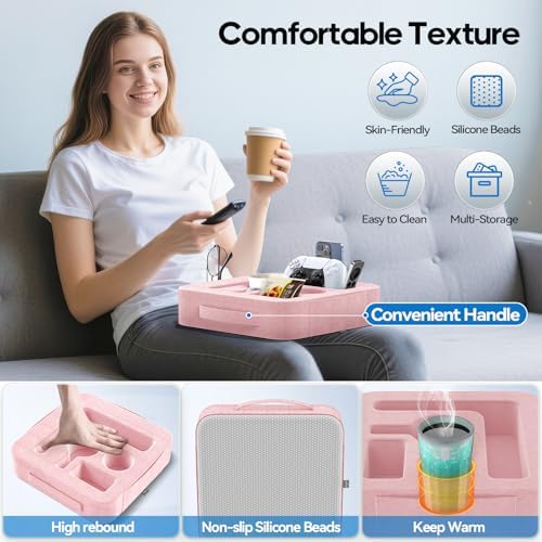 Couch Cup Holder Pillow, Sofa and Bed Caddy for iPad, Kindle, Switch, Game Controller, Remotes, Phones, Small-Sized Cup and Drink Holder for Couch, Bed, Desk, Car, Beach, Bathroom Cup Holder, Pink - Image 5