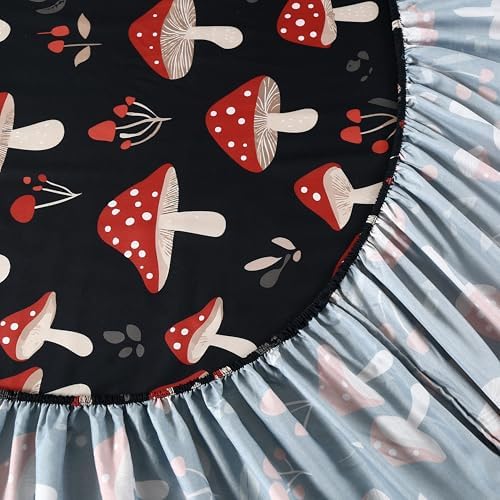 SDIII 4PCS Red Mushroom Sheets Set Queen, Soft Microfiber Mushroom Sheets Queen, Vintage Botanical Bed Sheet for Kids Boys Girls and Teens All Season - Image 3