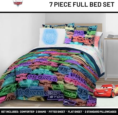 Disney Pixar Cars McQueen Full Size Comforter Set 7 Piece Bedding, Black - Image 2