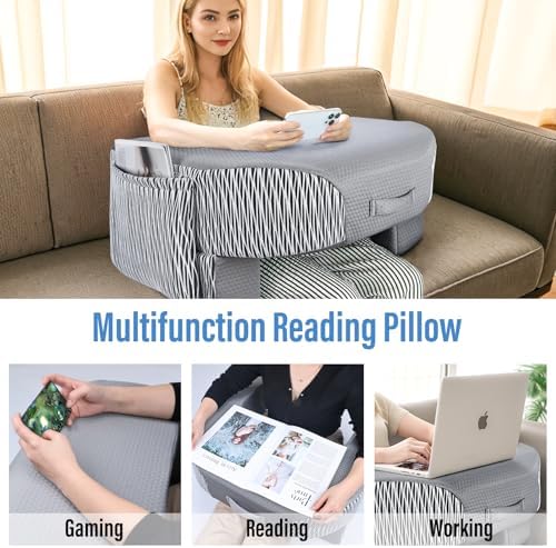 LEBENGURU Reading Pillow for Laptop, Extra Large Armrest for Bed, Stripe - Image 6