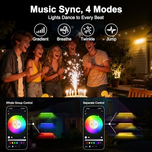Smart Flood Lights Outdoor 180W RGBCW Color Changing LED Floodlight – WiFi APP & Voice Control, 2700K-6500K Tunable White, 50 Modes Music Sync, IP65 Waterproof Wall Washer Light - Image 7
