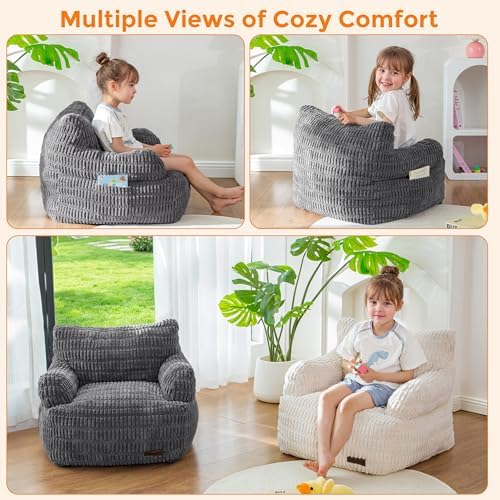 MAXYOYO Kids Bean Bag Chair, Comfy Bean Bag Sofa with Filler | Bean Bag Chair for Boys and Girls, Lazy Sofa with Pocket Floor Chair for Gaming, Reading, Dark Grey - Image 6
