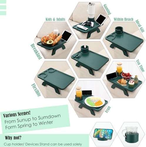 Nnewvante Couch Cup Holder, 3 in 1 Bamboo Sofa Arm Clip-on Tray, Dark Green - Image 3