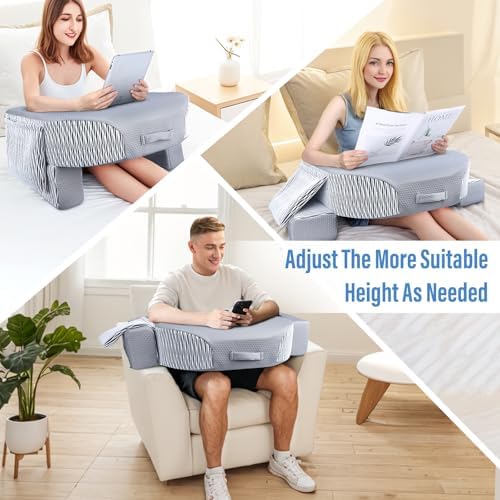 LEBENGURU Reading Pillow for Laptop, Extra Large Armrest for Bed, Stripe - Image 2