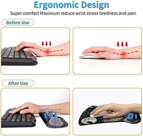 Ergonomic Mouse Pad with Wrist Support Gel Mouse Pads and Upgrade Keyboard Wrist Rest Pad Set, Coasters Non-Slip PU Base Mouse Mat for Office Gaming Computer Laptop Home, Flower Elephant - Image 5