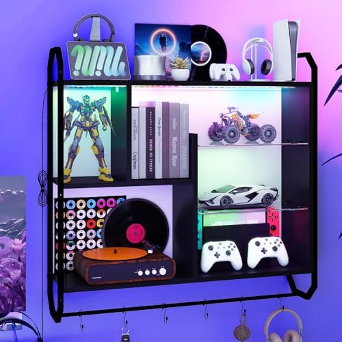 ELECWISH 34" Gaming Floating Shelves for Wall,LED Display Rack,Carbon Black by ELECWISH