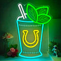 Mint Julep Neon Sign Dimmable Kentucky Horse Derby Neon Lights Mint Julep Cup Led Wall Decor Horse Racing Cocktail Light Up Sign for Party Derby Time by hhuohuona