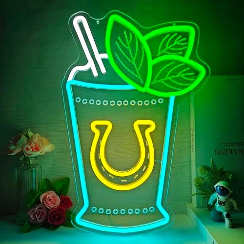 Mint Julep Neon Sign Dimmable Kentucky Horse Derby Neon Lights Mint Julep Cup Led Wall Decor Horse Racing Cocktail Light Up Sign for Party Derby Time by hhuohuona