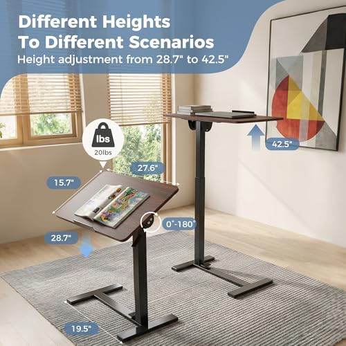 DUMOS Overbed Table with Wheels, Height-Adjustable Bedside Table, Brown - Image 3