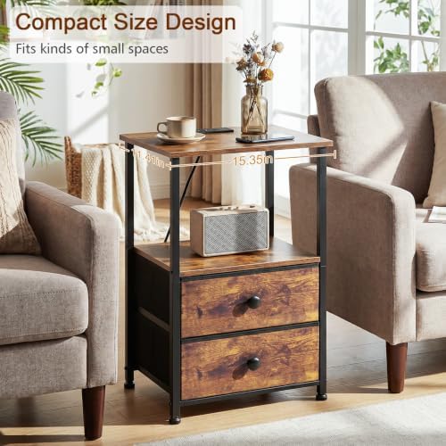 LOAKEKEL Nightstands Set of 2, Night Stand with Charging Station - Image 6