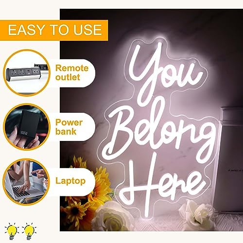 Allball You Belong Here Neon Signs for Wall Decor, Motivational Neon Sign Inspirational Quote Neon Light LED Classroom Decor, for Bedroom Salon Bar Home Wall Decor Classroom Decor Party(16.1 *10.6In) - Image 3