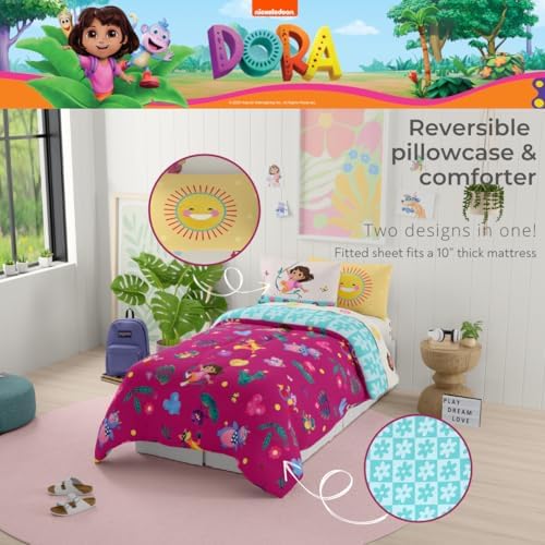 Dora The Explorer Kids Bedding Set Super Soft & Cozy Reversible Microfiber Comforter and Sheet Set with Sham, 5 Piece Twin Size, (Officially Licensed Product) By Franco - Image 6