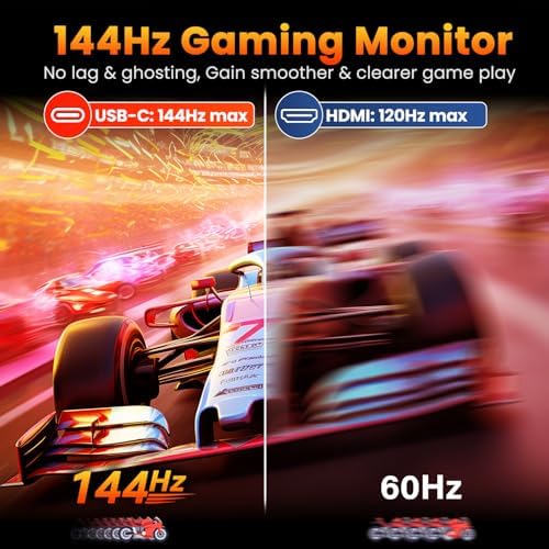 Upperizon Portable Monitor 16 inch 2K QHD 2560x1600 106% sRGB, 144Hz USB-C, 120Hz HDMI, HDR Travel Monitor for Laptop Mac PC Surface PS5 Xbox, External Display with Cover & Speakers, VESA Compatible - Image 3