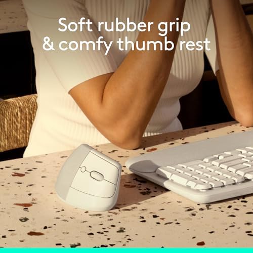 Logitech Lift Vertical Ergonomic Wireless Mouse - Off White - Image 2