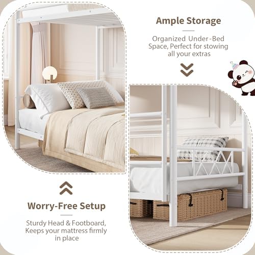 Garvee Twin Over Twin Bunk Bed with Stairs, Heavy Duty Metal Construction & High Guardrail, Sturdy Steel Slats Support, No Box Spring, Space Efficient, White - Image 4