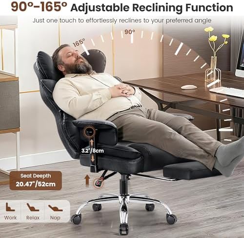 BESTFAIR Big and Tall High Back Ergonomic Office Desk Chair with Foot Rest | 400 LBS Heavy Duty Oversized Leather Gaming Chair, Lumbar Support for Prolonged Sitting, 23.6" Padded Wide Seat, Black 2 Pack - Image 5