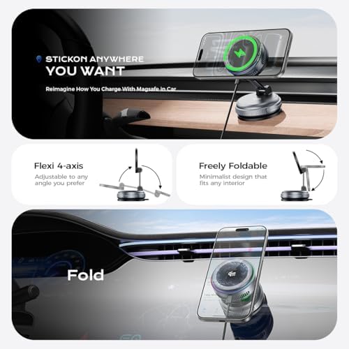 Qi2.2 Magnetic Car Mount Charger【25W Fast Charging+Ice-Cooling】 360° Rotating Fast Wireless Charger Stand with Cooling Fan/LED Light,Vacuum Magnetic Phone Holder Compatible with iPhone 12-17, S26/S25 - Image 6