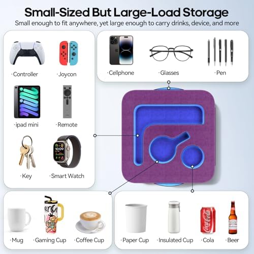 Couch Cup Holder Pillow, Sofa and Bed Caddy for iPad, Kindle, Switch, Game Controller, Remotes, Phones, Small-Sized Cup & Drink Holder for Couch, Bed, Desk, Car, Beach, Bathroom Cup Holder Purple - Image 2