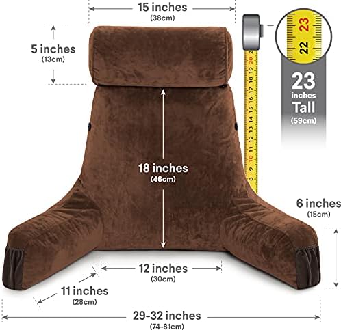 Husband Pillow Medium Reading Pillow with Arms - 23" Backrest for Sitting Up in Bed - Firm Support Bed Rest Pillow for Adults, Neck Roll, Removable Cover - TV, Reading, Lounging - Chocolate - Image 3