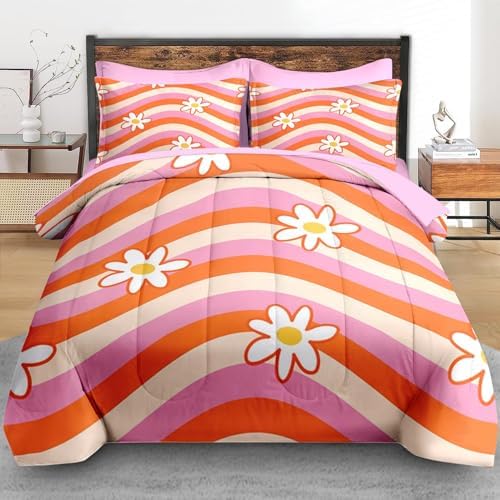 Pamnest Full Comforter Set with Sheets, 7 Pieces Daisy Retro Bedding - Image 3