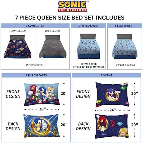 Franco Sonic The Hedgehog Anime Kids Bedding Super Soft Comforter and Sheet Set with Sham, 7 Piece Queen Size, (Official Licensed Product) - Image 3