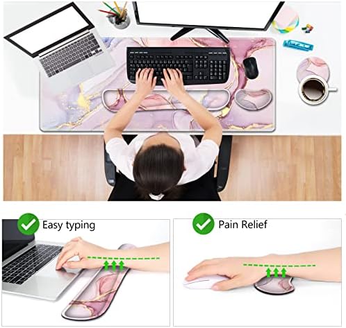 AIMSA Large Gaming Mouse Pad Set, Keyboard Wrist Rest Support Mouse Pad, Ergonomic Memory Foam Multifunctional Extended Desk Mat 35x15.7in Anti-Slip Rubber Base for Office Home, Pink Purple Marble - Image 3