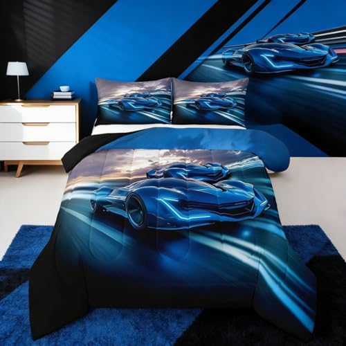 Race Car Toddler Bedding Set Cool Sports Car bedding comforter sets, Racing Car Competition bed sets for Boys youth Extreme Sports Theme Kids Room Decor, automobile vehicle Comforter Full Size - Image 2